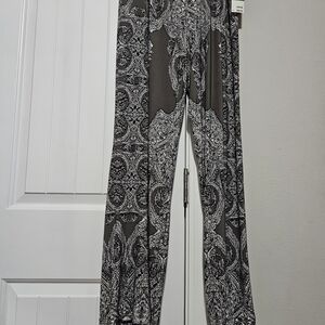 INC International Concepts Black & White Paisley Wide-Leg Jumpsuit Pants